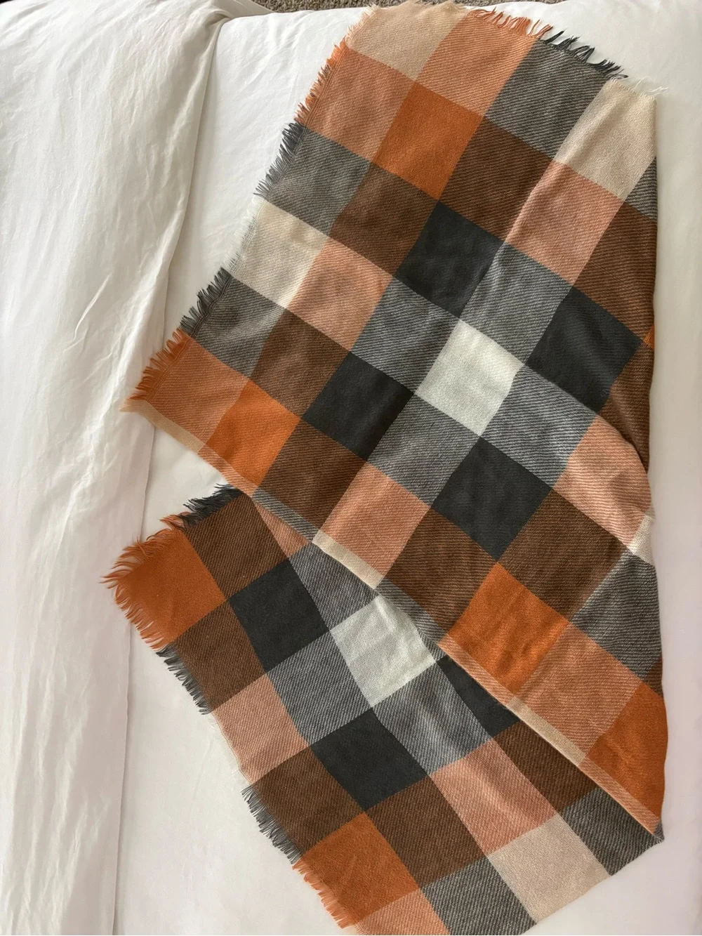 Cozy Plaid Blanket Scarf in Rust, Brown & Cream